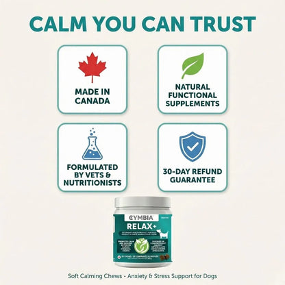 Calm you can trust dog supplement - made in Canada natural functional supplements formulated by vets nutritionists